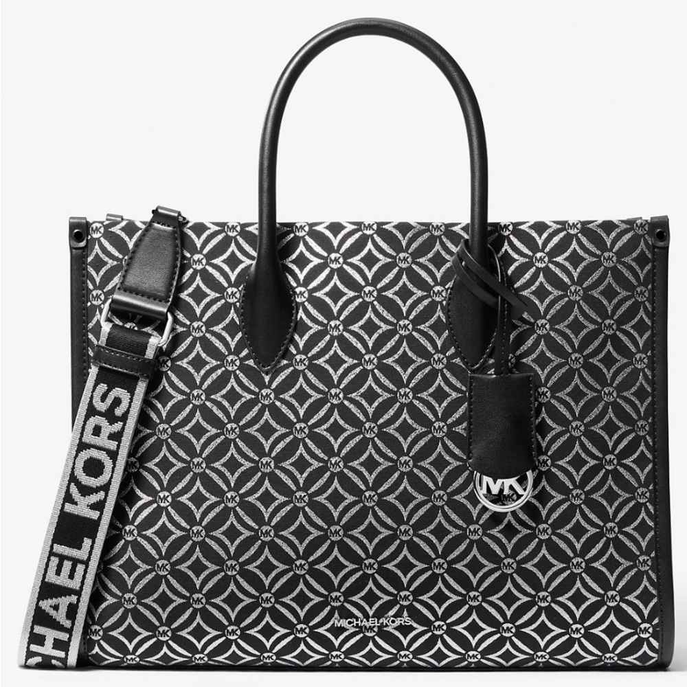 Michael Kors Mirella Medium Metallic Logo Jacquard Tote Bag